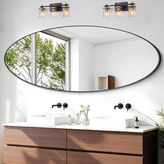 Bathroom Mirrors, 24" x60" Black Mirrors, Oval Vanity Mirrors, Metal Framed Wall Mounted Mirrors, Vertical/Horizontal Mirror for Bathroom Bedroom Entryway Living Room - ModernBath
