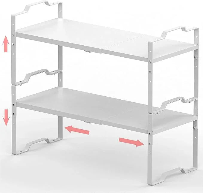 Jojocross Expandable Shelf for Cabinet Organizer Adjustable Stackable Spice Rack at Kitchen and Bathroom More, Counter Countertop Cupboard Organization Pantry Storage(LARGE/2PACKS/WHITE) - ModernBath