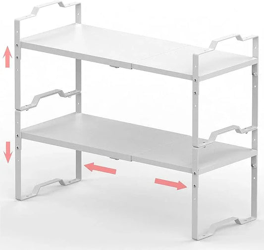 Jojocross Expandable Shelf for Cabinet Organizer Adjustable Stackable Spice Rack at Kitchen and Bathroom More, Counter Countertop Cupboard Organization Pantry Storage(LARGE/2PACKS/WHITE) - ModernBath