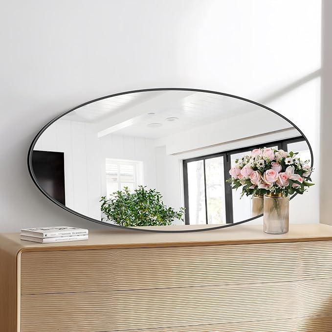 Bathroom Mirrors, 24" x60" Black Mirrors, Oval Vanity Mirrors, Metal Framed Wall Mounted Mirrors, Vertical/Horizontal Mirror for Bathroom Bedroom Entryway Living Room - ModernBath