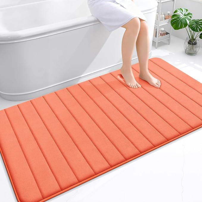 OLANLY Memory Foam Bath Mat 59x35, Super Soft Absorbent Bathroom Rugs, Quick Dry, Machine Washable Shower Floor Rugs, Bathmat Carpet, Bathroom Home Decor Accessories, Coral - ModernBath