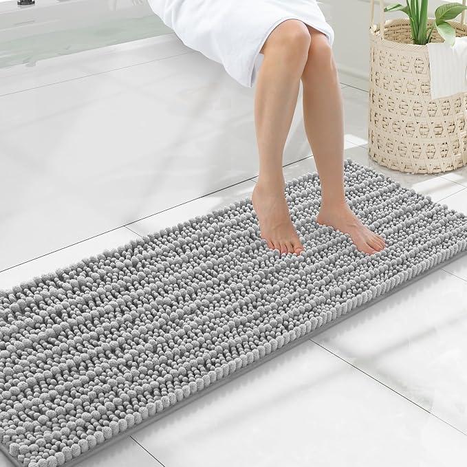 Smiry Bathroom Rugs Mat 47x17, Extra Soft Absorbent Chenille Bath Rugs, Non Slip Rubber Backing Machine Washable Quick Dry Bath Mats for Bathroom Floor, Tub, Shower, Home Decor Accessories, Light Grey - ModernBath