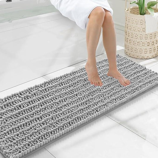 Smiry Bathroom Rugs Mat 47x17, Extra Soft Absorbent Chenille Bath Rugs, Non Slip Rubber Backing Machine Washable Quick Dry Bath Mats for Bathroom Floor, Tub, Shower, Home Decor Accessories, Light Grey - ModernBath