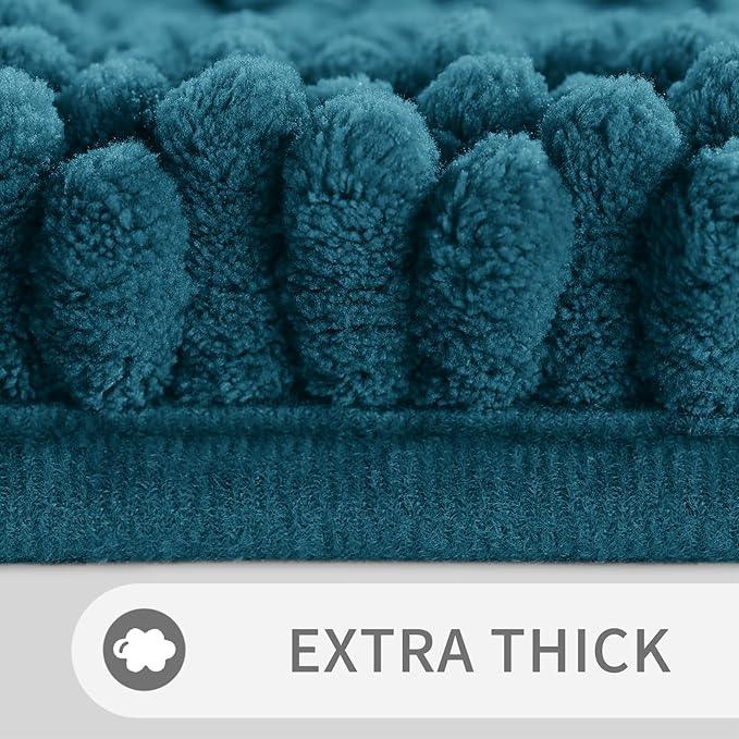 Yimobra Toilet Rugs U Shaped Washable 24 x 20, Non Slip and Super Absorbent Toilet Mat, Quick Dry, Ultra Luxury Microfiber Chenille Plush Fluffy Contour Bath Rugs for Toilet Base, Peacock Blue - ModernBath
