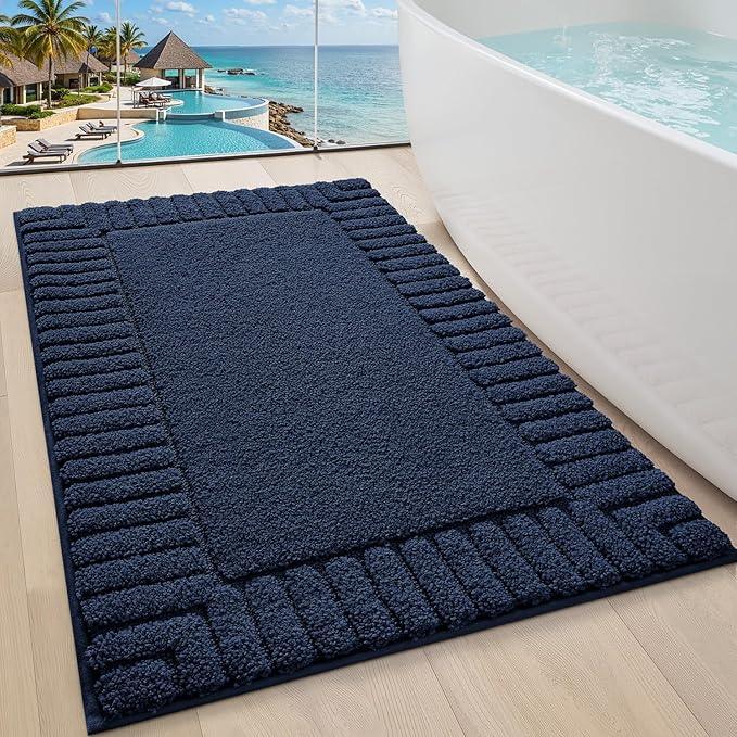 LUMI Bathroom Rugs Non Slip with Rubber Backing, Extra Soft Plush Microfiber Bath Rug Absorbent, Machine Washable Bath Mat Quick Dry for Tub, Shower, Hotel, Blue, 20"x32" - ModernBath