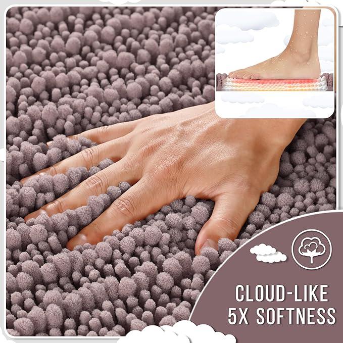 Yimobra Bathroom Rugs Non Slip Washable 32x20 Inch - Ultra Soft Absorbent Chenille Bath Mat, Quick Dry Shaggy Floor Carpet for Tub Shower, Mauve Home Decor Accessories - ModernBath