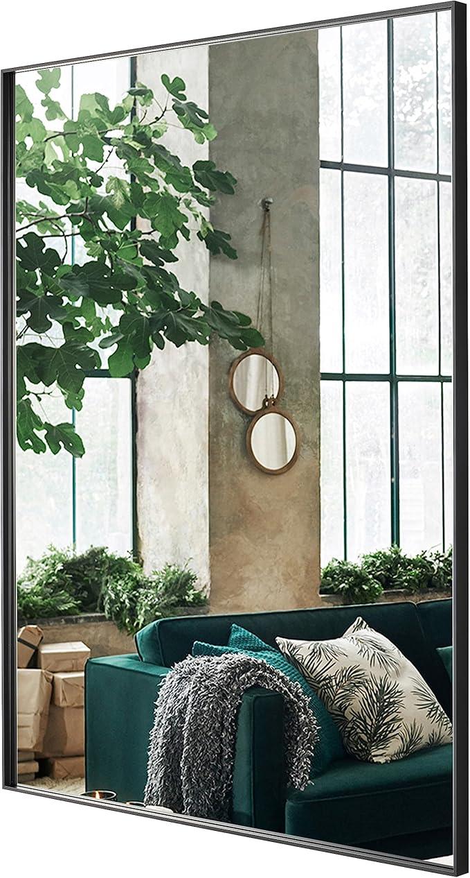 LEDLUX 30x40 Inch Black Bathroom Mirror, Copper-Free Mirror, Aluminum Alloy Frame Vanity Mirror, Rectangle Wall Mounted Mirror, Modern Mirror for Bedroom/Living Room/Porch Horizontal or Vertical - ModernBath