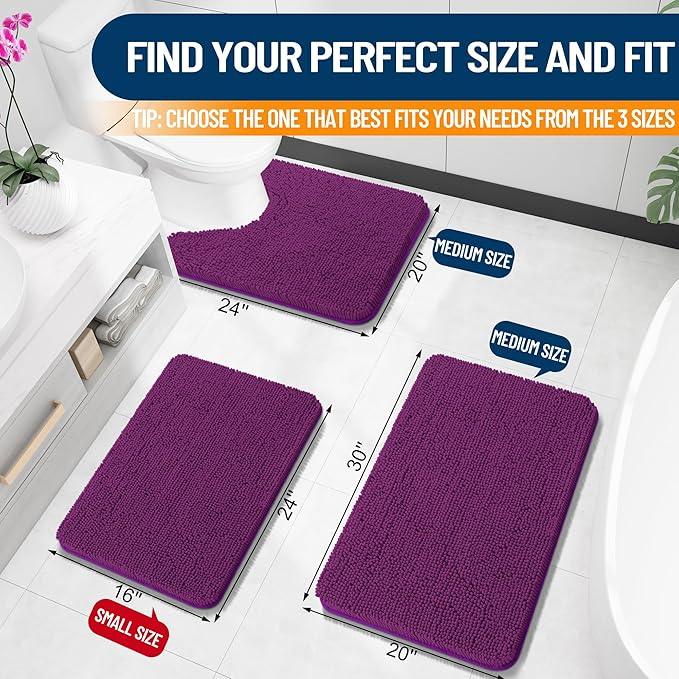 OLANLY Bathroom Rugs 30x20, Extra Soft Absorbent Chenille Bath Rugs, Rubber Backing Quick Dry, Machine Washable Bath Mats for Bathroom Floor, Tub and Shower, Home Decor Accessories, Purple - ModernBath
