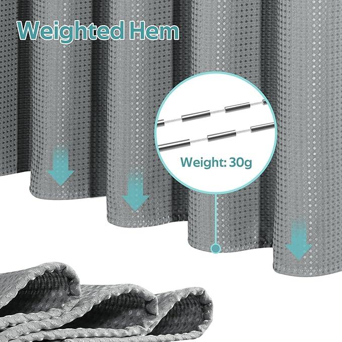 Vipfree 3 in 1 Shower Curtain Set, Waffle Shower Curtain and Liner Set with 6 Double Sided Shower Curtain Hooks, 258GSM Luxury Weighted Cloth Shower Curtains for Bathroom, 36 W x 72 H, Grey - ModernBath