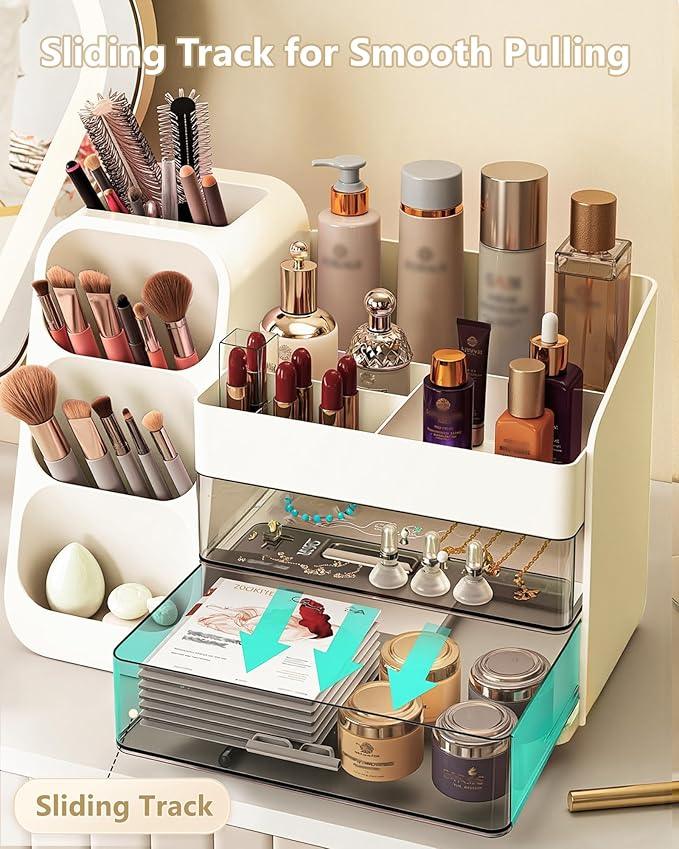 Anylady Makeup Organizer with Drawers, Skincare Organizer (Large Size Thick), Storage Box Cosmetic Display Cases, Make up Organizers for Vanity, Dresser, Desk, Kitchen, Countertop (cream) - ModernBath