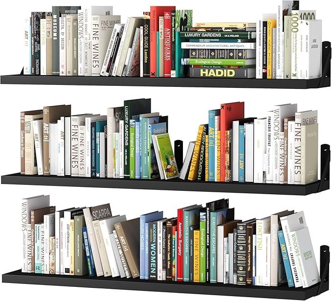 upsimples Floating Book Shelves for Wall, 35.4 Inches Long Floating Wood Shelves for Living Room, Library, Bedroom, Office Organizer and Storage, Black - ModernBath