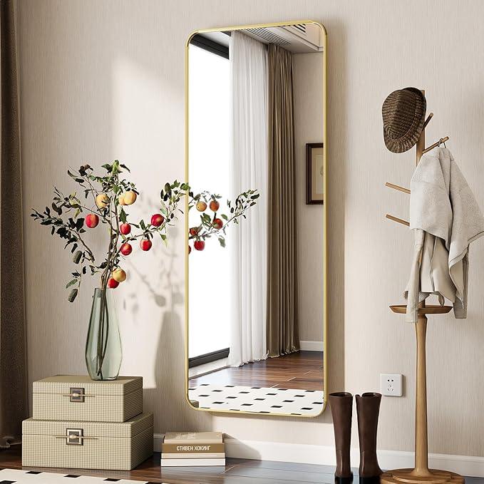 BEAUTYPEAK Gold Full Length Mirror, 56"x21" Rounded Corner Floor Mirror Standing Hanging or Leaning Against Wall, Suitable for Bedroom or Dressing Room - ModernBath