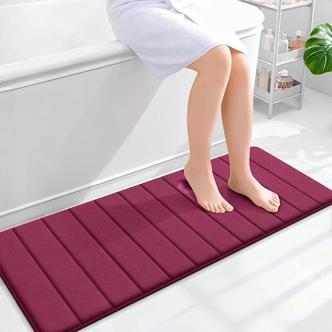 OLANLY Memory Foam Long Bathroom Rugs Runner 47x17, Super Soft Absorbent Bath Mat, Quick Dry, Machine Washable Shower Floor Rugs, Bathmat Carpet, Bathroom Home Decor Accessories, Burgundy - ModernBath