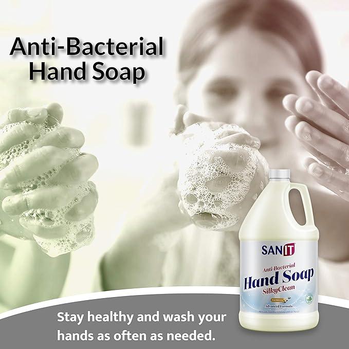 Sanit Silky Clean Antibacterial Liquid Gel Hand Soap Refill - Advanced Formula with Coconut Oil and Aloe Vera - All-Natural Moisturizing Hand Wash - Made in USA, Vanilla, 1 Gallon - ModernBath