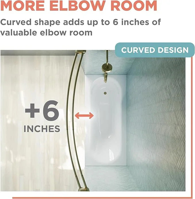 Zenna Home Rustproof Double Curved Shower Curtain Rod, No Drill Tension Mount, 50 to 72 Inches Adjustable Tension Shower Rod for Bathroom, Curves Out for Extra Room, Gold - ModernBath