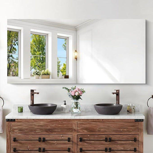 KOCUUY Frameless Mirror, 60"x28" Bathroom Mirror for Over Sink, Upgraded Shatterproof, Large Rectangle Unframed Mirror for Wall, Bathroom, Bedroom, Living Room, Entryway, Hang Horizontal/Vertical - ModernBath