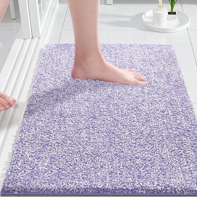 Yimobra Bathroom Rugs Non Slip Washable Ultra Soft Absorbent Microfiber Bath Mat, Dual-Tone Decor Rug with Rubber Backing for Bathroom Floor, Tub and Shower,24x17,Home Essentials,Purple and White - ModernBath