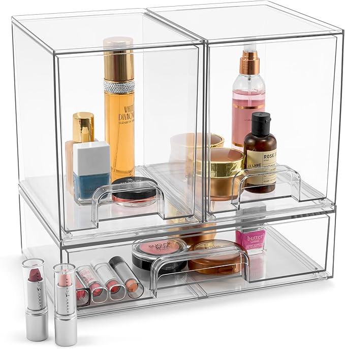 Sorbus Acrylic Storage Containers - 3 Pack, Stackable Storage Bins Set for Bathroom Organization - Clear Acrylic Drawer Organizers - Makeup Case Pull-Out Drawers (7.6’’ Tall and 12.1’’ Wide) - ModernBath