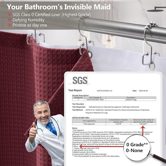 Luxury 3 in 1 Shower Curtain Set 3D Textured Waffle Weave Bathroom Curtain with Waterproof SGS Certified Fabric Liner & 12 Anti-Fall Stainless Steel Hooks, Machine Washable 72"x78" (Burgundy) - ModernBath