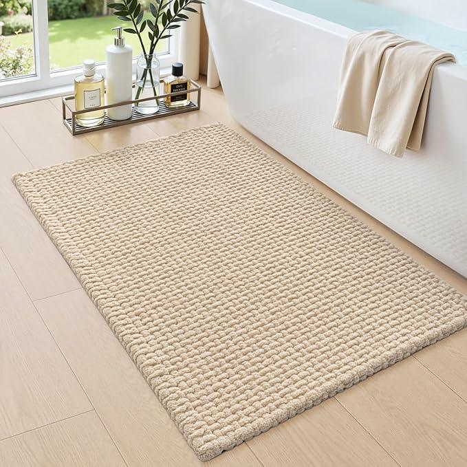 DEXI Bathroom Rugs 16x24, Non Slip Washable Bath Mat, Absorbent Chenille Bathmat, Ultra Soft Thick Carpet for Tub Shower Floor, Beige - ModernBath