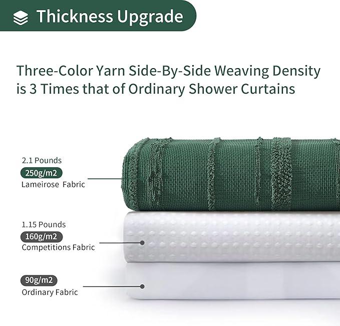 Lameirose Dark Green Shower Curtain Boho, Cotton Blend Waffle Shower Curtain Textured, Fabric Shower Curtains for Bathroom, Hotel, 72 x 72 - ModernBath