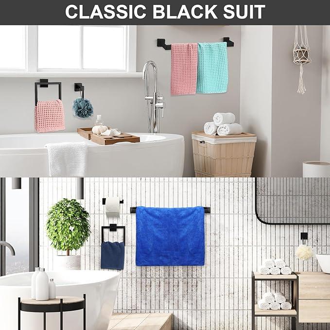 Gisafai 30 Pcs Black Bathroom Hardware Accessories Set 23.6 Inch Bath Towel Bar Kit Stainless Steel Bathroom Hardware Set Towel Racks Ring Robe Hooks Paper Holder for Wall Mounted - ModernBath