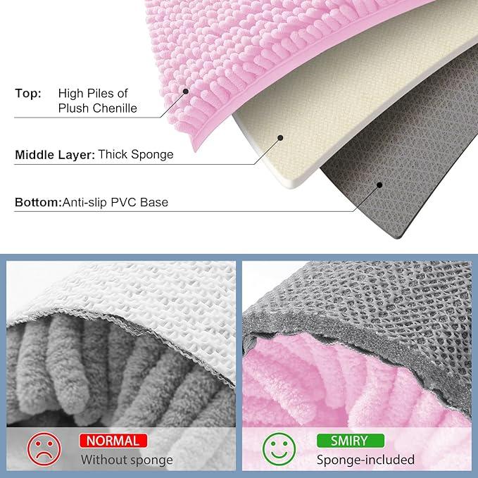 Smiry Luxury Chenille Bathroom Rugs 47x17, Extra Soft and Absorbent Shaggy Bath Mat, Machine Washable, Non-Slip Plush Carpet Runner for Tub, Shower, and Floor, Home Decor Accessories, Pink - ModernBath