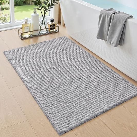 DEXI Bathroom Rugs 24x36, Non Slip Washable Bath Mat, Absorbent Chenille Bathmat, Ultra Soft Thick Carpet for Tub Shower Floor, Light Grey - ModernBath