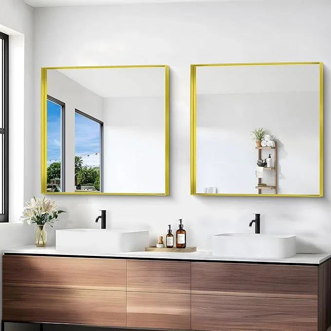 NIMURY Gold Bathroom Mirror, 30x30 Inch Rectangular Framed Mirror, Large Wall Mounted Bathroom Vanity Mirror Over Sink for Bedroom,Restroom, Living Room, Hangs Vertically or Horizontally - ModernBath