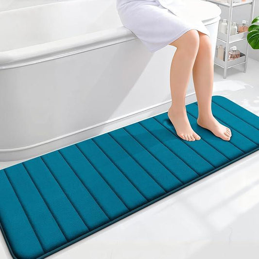 OLANLY Memory Foam Long Bathroom Rugs Runner 59x20, Super Soft Absorbent Bath Mat, Quick Dry, Machine Washable Shower Floor Rugs, Bathmat Carpet, Bathroom Home Decor Accessories, Peacock Blue - ModernBath