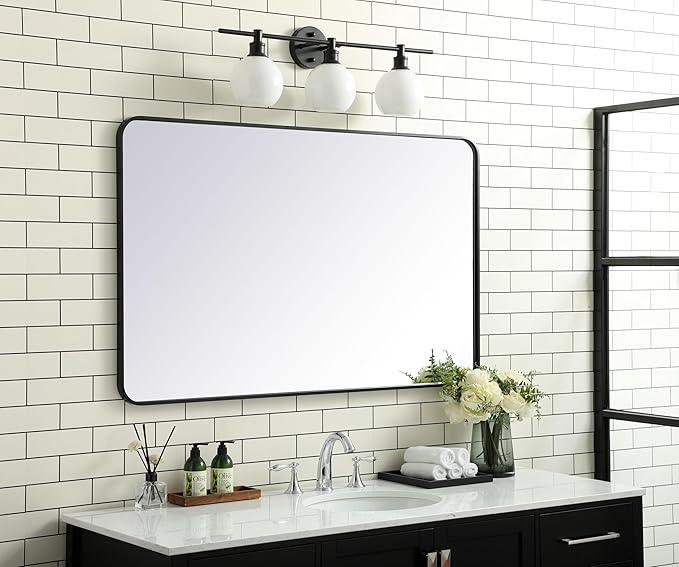 ARS Concepts Aura, Soft Corner Metal Rectangular Mirror 30X48 Inch in, Modern, Black - ModernBath