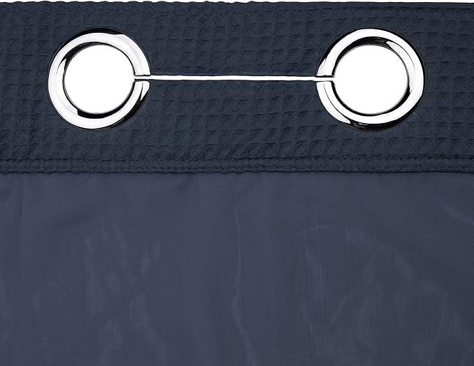 River Dream Navy Blue Fabric Shower Curtain Set, Cotton Blend, Waffle Weave, with Snap in Replacement Liner，71 x 86 inches - ModernBath