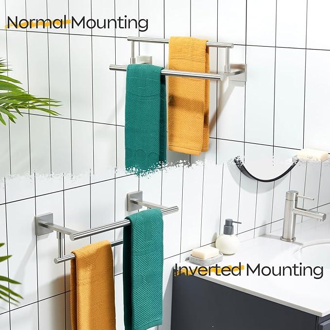 KOKOSIRI Hand Towel Holder Brushed Nickel Bathroom Rack 16 Inch Double Towel Bars Rails for Bath Toilet Stainless Steel B5009BR-L16 - ModernBath