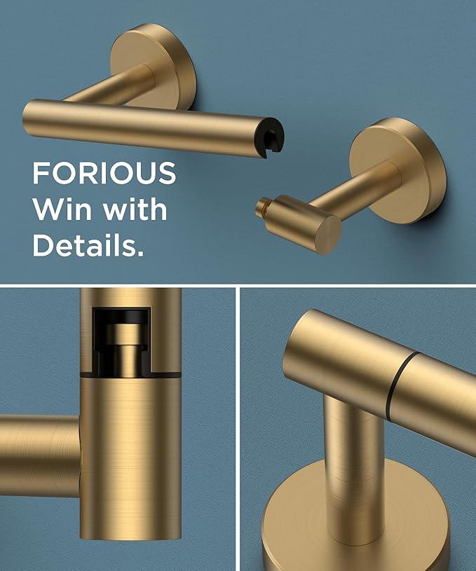 FORIOUS Toilet Paper Holder Wall Mount, Stainless Steel Rustproof Double Post Pivoting Tissue Roll Holder for Bathroom, Commercial Toilet Paper Dispenser, Brushed Gold - ModernBath