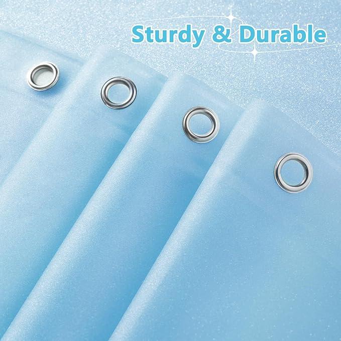 Seenus Waterproof Plastic Glitter Shower Curtain Sky Blue, Sparkle PEVA Shower Curtain Liner with 3 Large Magnets, 72 x 72 inch Baby Blue Blingbling Bathroom Decor Shower Curtain - ModernBath