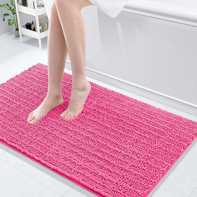 Arotive Luxury Chenille Bathroom Rug Mat, Extra Soft Thick Absorbent Shaggy Bath Rugs, Non-Slip Machine Wash Dry, Plush Bath Mats for Bathroom, Shower and Tub, 47x24, Deep Pink - ModernBath
