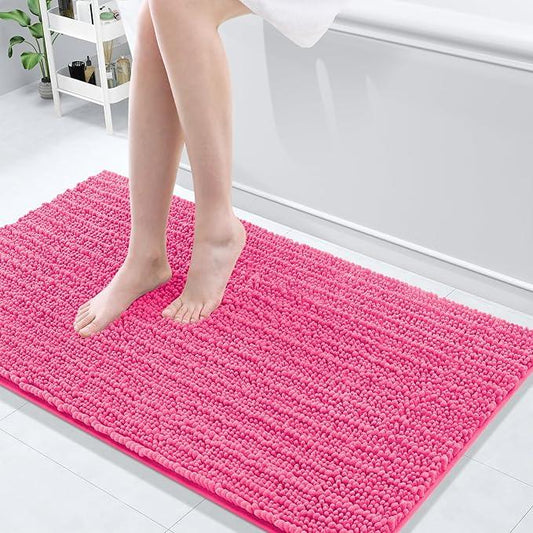 Arotive Luxury Chenille Bathroom Rug Mat, Extra Soft Thick Absorbent Shaggy Bath Rugs, Non-Slip Machine Wash Dry, Plush Bath Mats for Bathroom, Shower and Tub, 47x24, Deep Pink - ModernBath