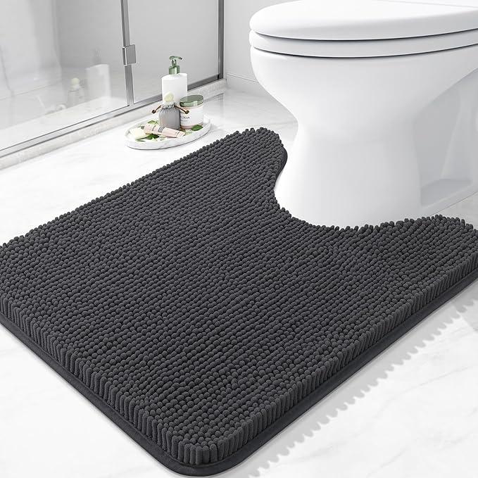 Arotive Bathroom Toilet Rugs U Shaped 24x20, Extra Soft Absorbent Shaggy Chenille Contour Bath Rugs for Toilet, Machine Washable Non-Slip Contoured Bath Mats, Dark Grey - ModernBath