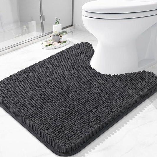 Arotive Bathroom Toilet Rugs U Shaped 24x20, Extra Soft Absorbent Shaggy Chenille Contour Bath Rugs for Toilet, Machine Washable Non-Slip Contoured Bath Mats, Dark Grey - ModernBath