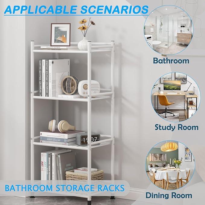4 Tier Bathroom Storage Open Shelf Unit, Free-Standing Metal Corner Rack Shelving for Kitchen, Living Room, Hallway (White, Wider 4 Tier) - ModernBath