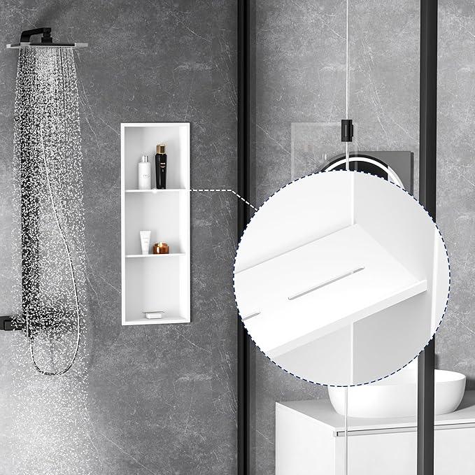Qeke Stainless Steel Shower Niche 12" X 36", No Tile Needed Wall Niche Three-Tier, Recessed Shower Shelf for Bathroom Storage, Matte White - ModernBath