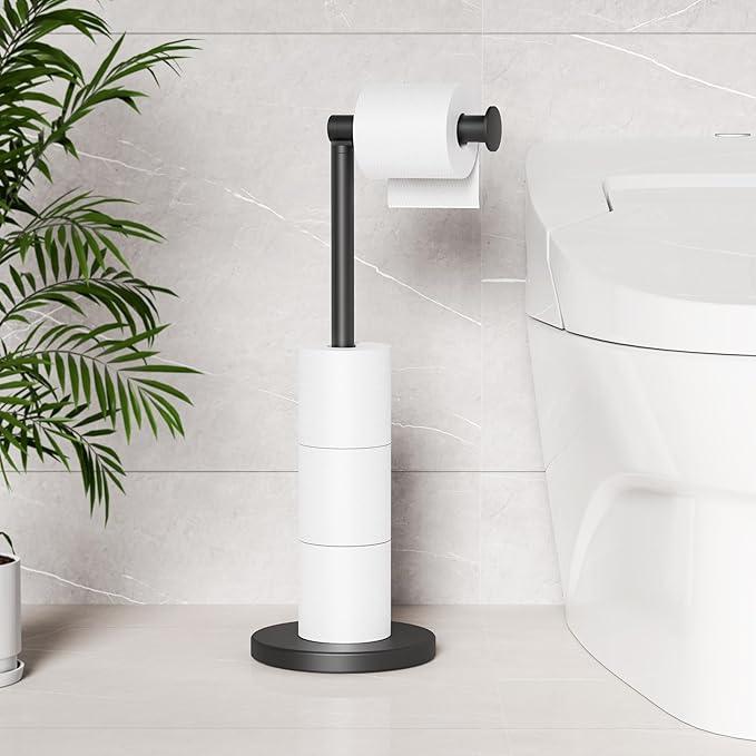 Cesun Toilet Paper Holder Stand Free Standing, Black Toilet Paper Storage with Heavy Weighted Base, Bathroom Stainless Steel Toilet Paper Roll Holder, Non-Slip, Matte Black - ModernBath