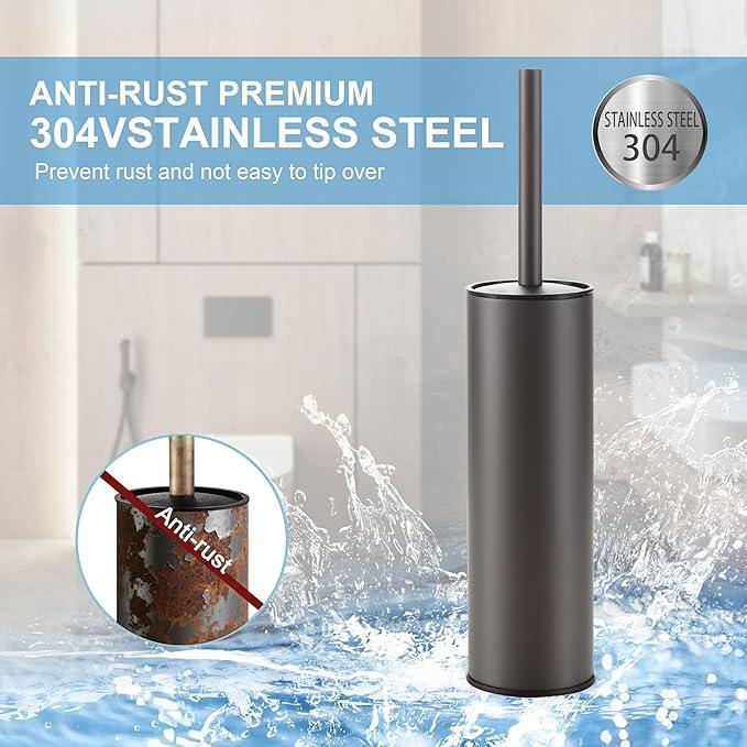 BGL Gunmetal Grey Toilet Brush and Holder,Stainless Steel Toilet Brushes for Bathroom with Holder - ModernBath