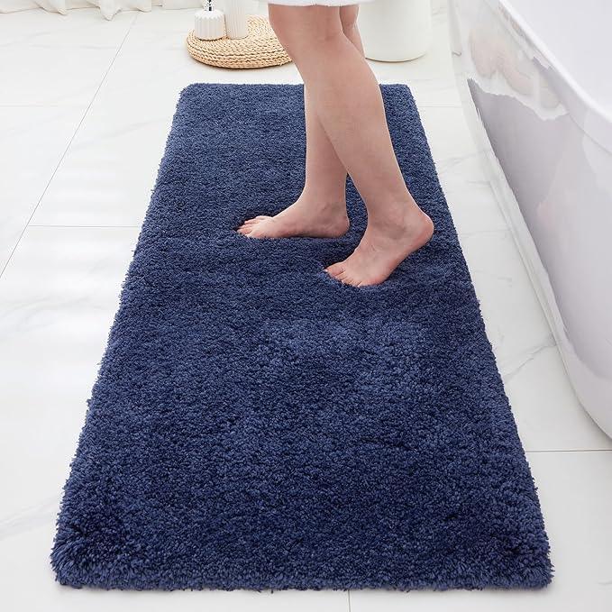 ILANGO Navy Blue Bathroom Rugs 60" × 24" Non Slip & Super Absorbent Thick Soft, Washable Bath Carpet Runner for Floor, Microfiber Plush Shaggy Bath Mats with Rubber for Bedroom Bathtub Shower Room - ModernBath