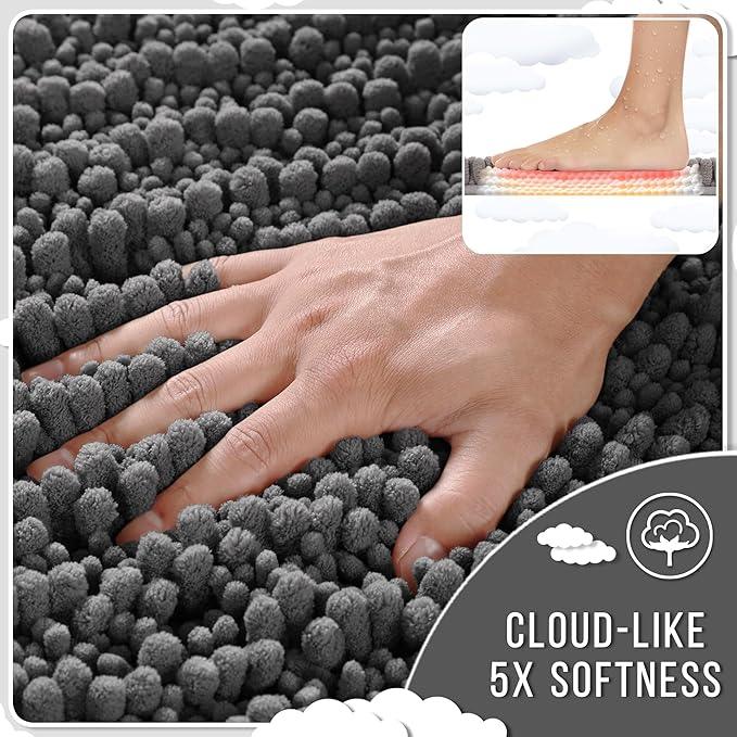 Yimobra Bathroom Rugs Non Slip Washable - Ultra Soft Absorbent Chenille Bath Mat, Quick Dry Shaggy Floor Carpet for Tub Shower, Dark Gray Home Decor Accessories, 24x17 Inch - ModernBath