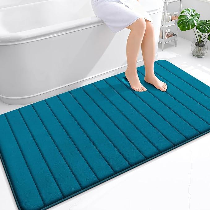 OLANLY Memory Foam Bath Mat 59x35, Super Soft Absorbent Bathroom Rugs, Quick Dry, Machine Washable Shower Floor Rugs, Bathmat Carpet, Bathroom Home Decor Accessories, Peacock Blue - ModernBath