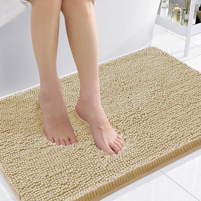 Smiry Luxury Chenille Bathroom Rugs 36x24, Extra Soft and Absorbent Shaggy Bath Mat, Machine Washable, Non-Slip Plush Carpet Runner for Tub, Shower, and Floor, Home Decor Accessories, Beige - ModernBath