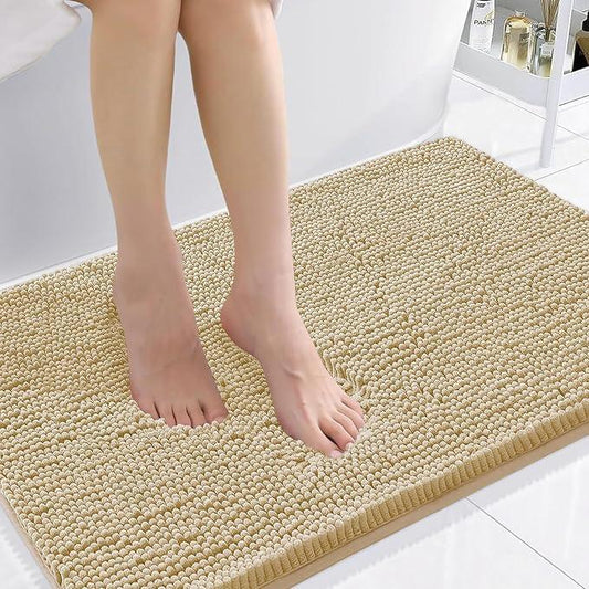 Smiry Luxury Chenille Bathroom Rugs 36x24, Extra Soft and Absorbent Shaggy Bath Mat, Machine Washable, Non-Slip Plush Carpet Runner for Tub, Shower, and Floor, Home Decor Accessories, Beige - ModernBath