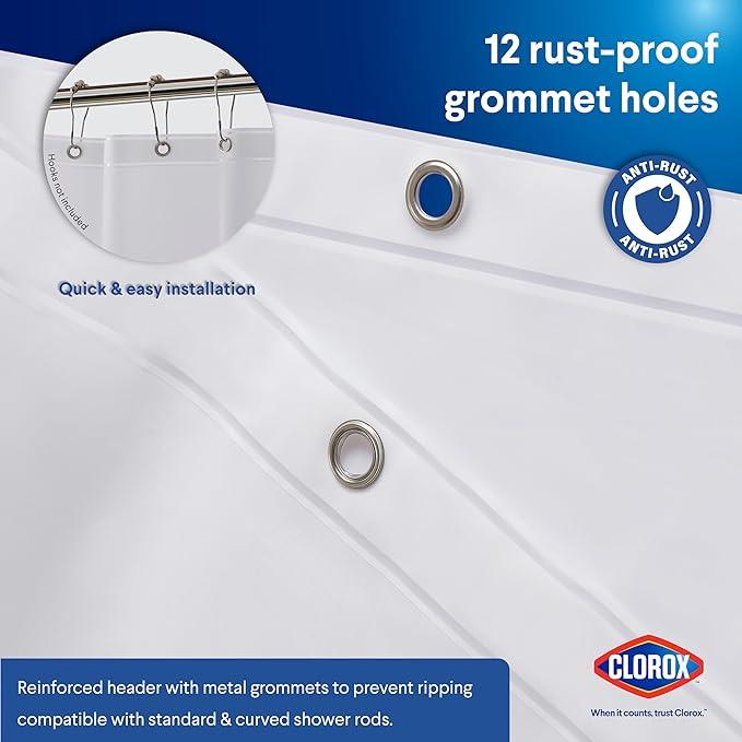 CLOROX Shower Curtain Liner, Premium Medium-Weight Durable Waterproof 6g PEVA for Bathroom with Weighted Magnets, Extra Long 72" x 78", Frosty 1 Pack - ModernBath