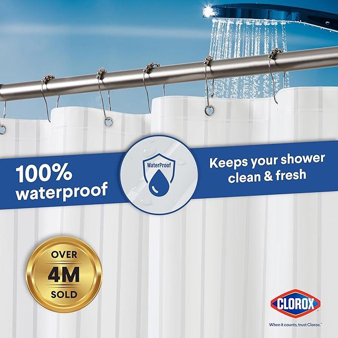 CLOROX Shower Curtain Liner, Premium Striped Medium-Weight Durable Waterproof 6g PEVA for Bathroom with Weighted Magnets, Printed Standard Size 72" x 72", White - ModernBath